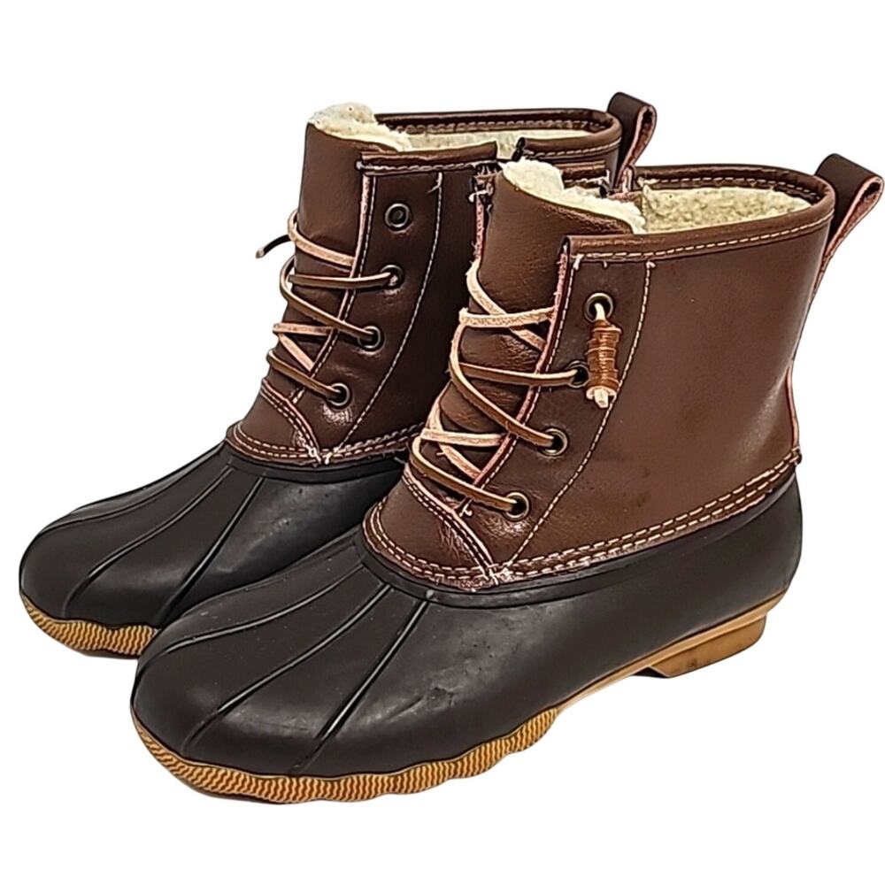 Serra Womens Genuine Leather Fleece Lined Lace Up Winter Brown Duck Boots Size 7